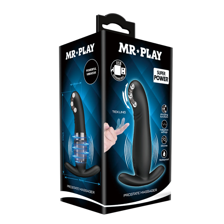 MR PLAY Prostate Massager - Black USB Rechargeable Prostate Massager with Flicking Tip