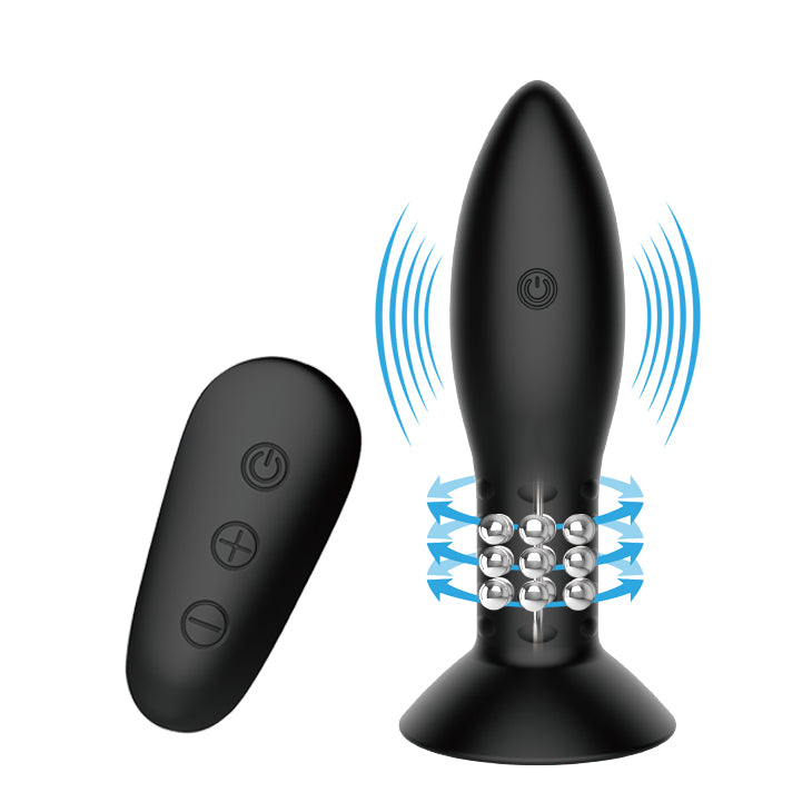 MR PLAY Rotation Beads Anal Plug - Black USB Rechargeable Beaded Butt Plug with Wireless Remote
