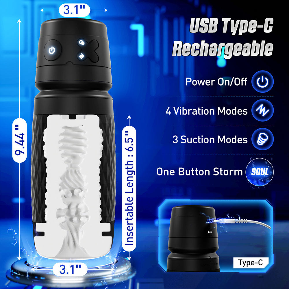 CyberSkin The Warrior - Black USB Rechargeable Sucking & Vibrating Auto Masturbator