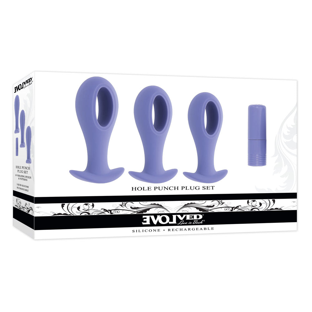 Evolved HOLE PUNCH PLUG SET - Purple Butt Plugs with Interchangeable Bullet - Set of 3 Sizes