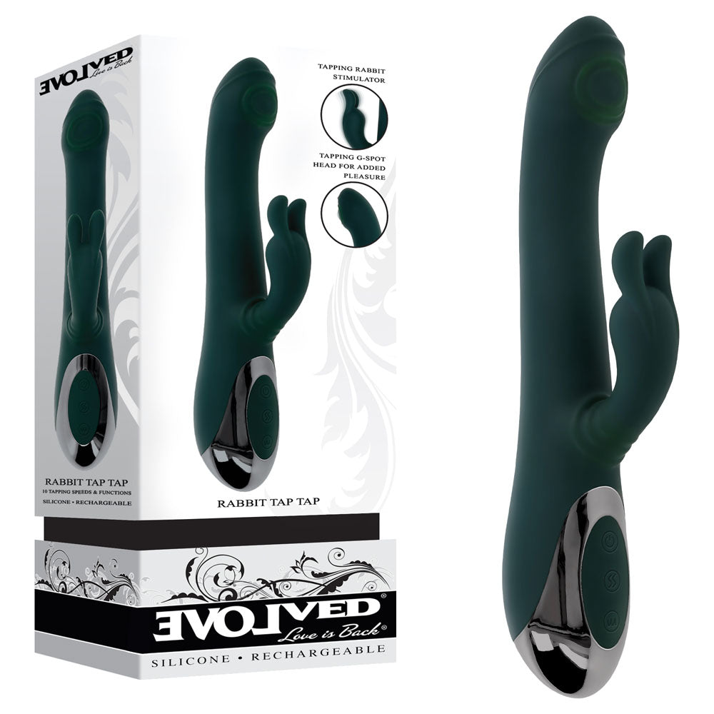 Evolved RABBIT TAP TAP - Green 25 cm USB Rechargeable Rabbit Vibrator with Tapping Tip