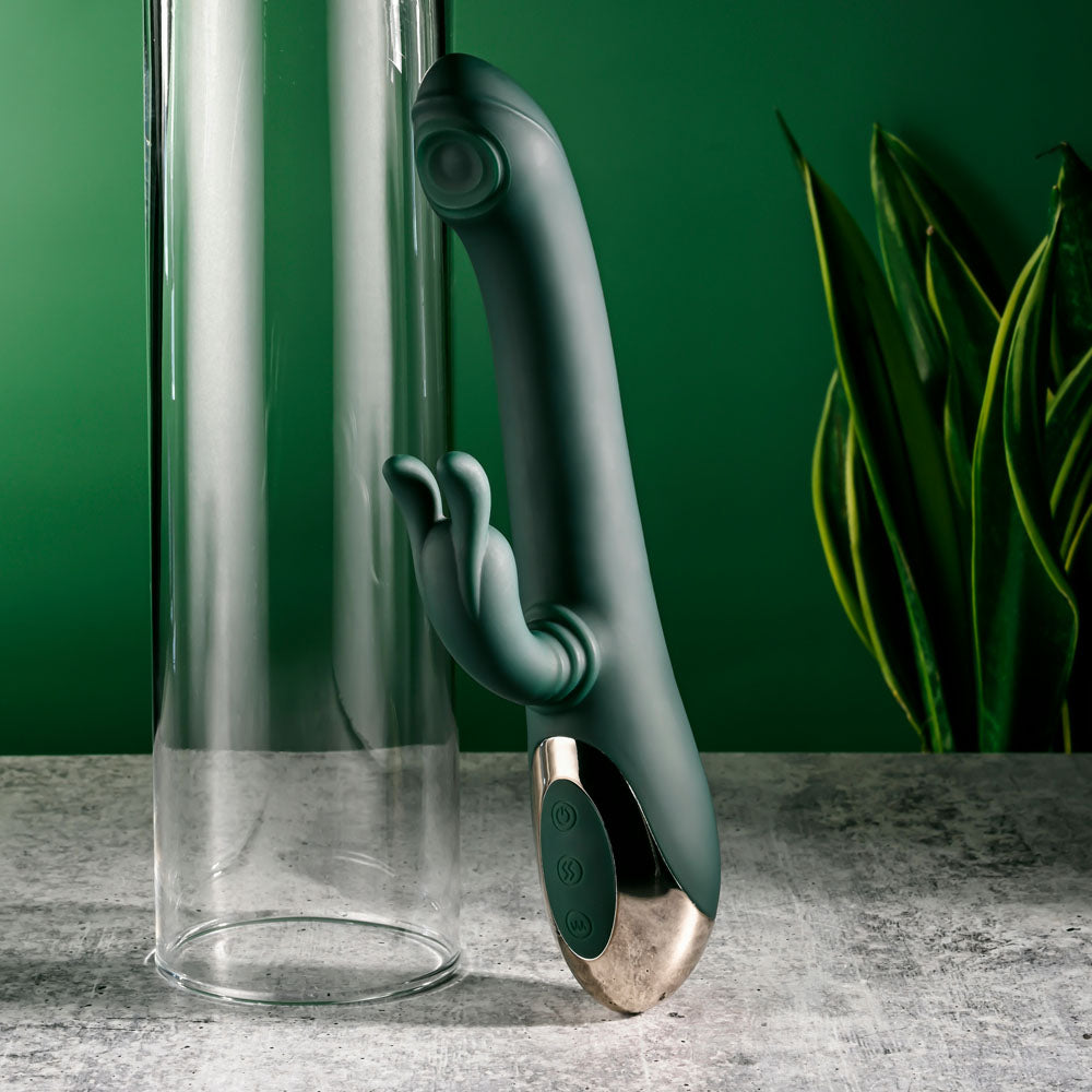 Evolved RABBIT TAP TAP - Green 25 cm USB Rechargeable Rabbit Vibrator with Tapping Tip