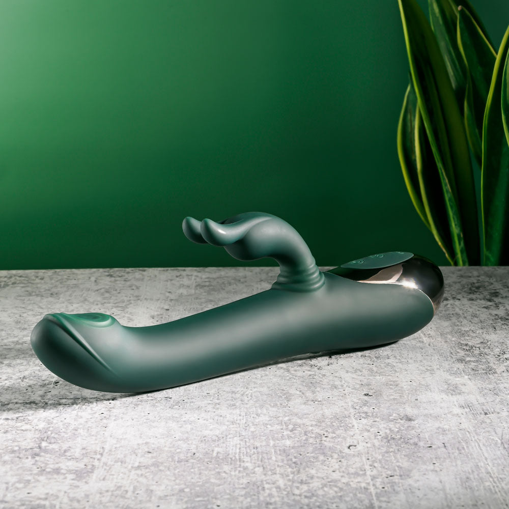 Evolved RABBIT TAP TAP - Green 25 cm USB Rechargeable Rabbit Vibrator with Tapping Tip