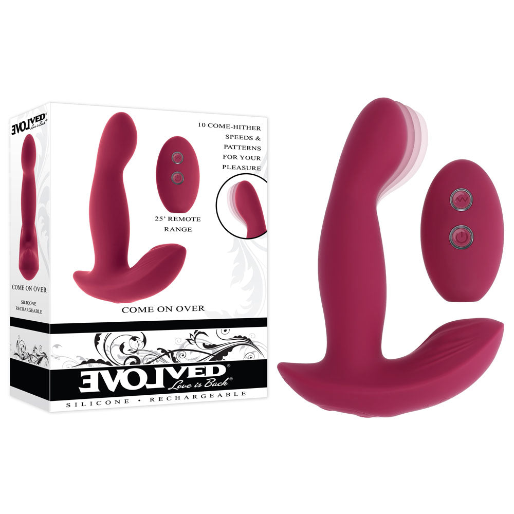 Evolved COME ON OVER - Burgundy Red 15.9 cm USB Rechargeable Vibrator with Wireless Remote
