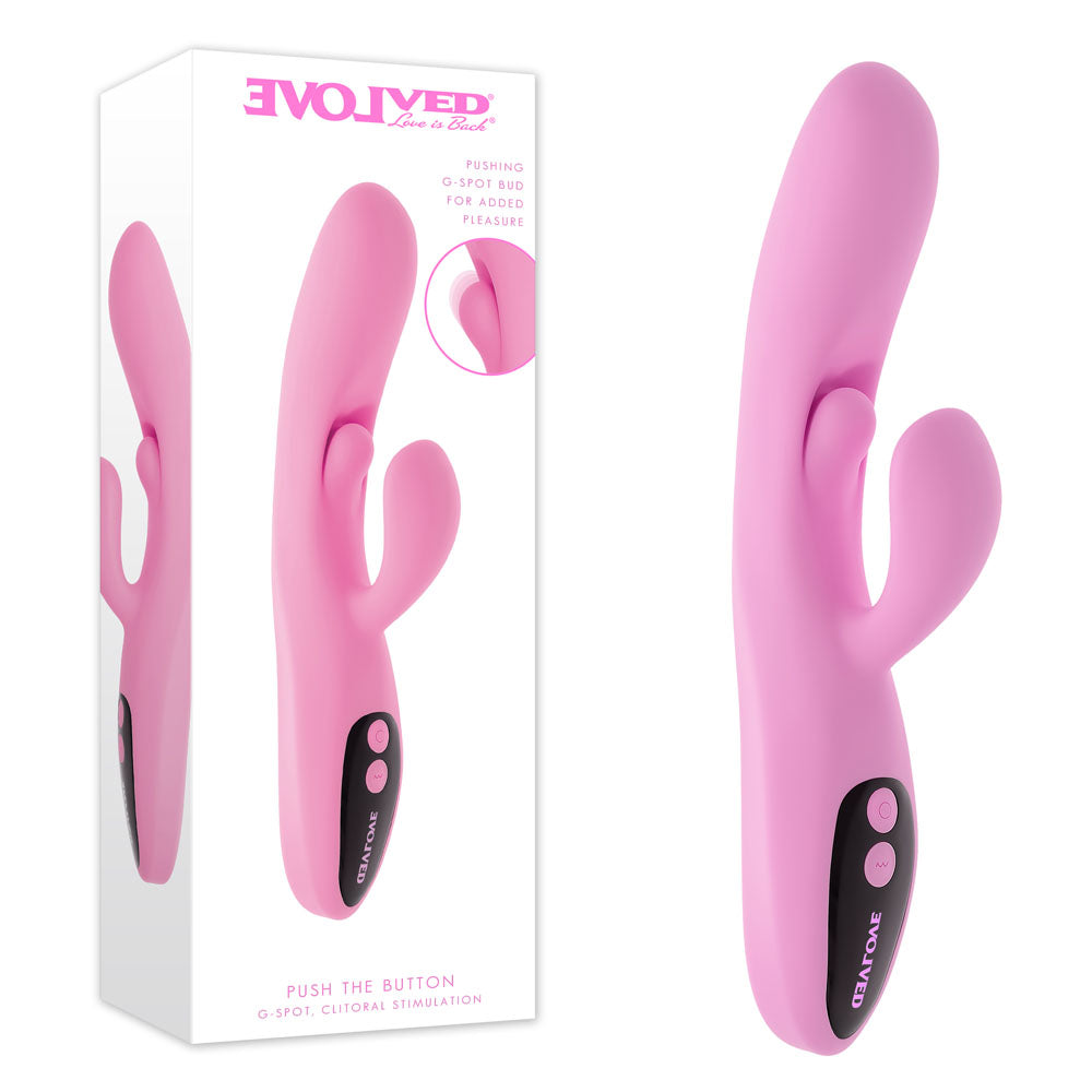 Evolved PUSH THE BUTTON - Pink 23.5 cm USB Rechargeable Rabbit Vibrator with G-Spot Bud