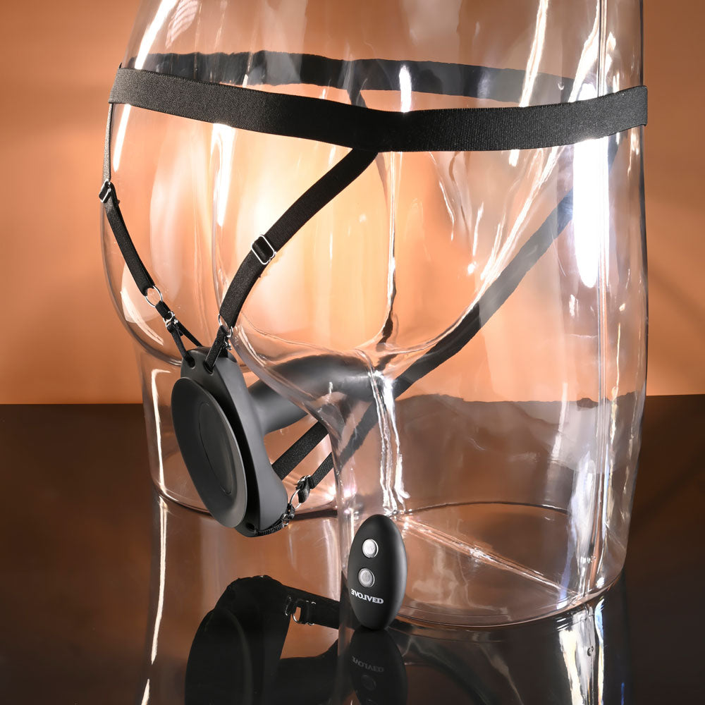 Evolved COME CLOSER - Black USB Rechargeable Vibrating Strap-On with Remote