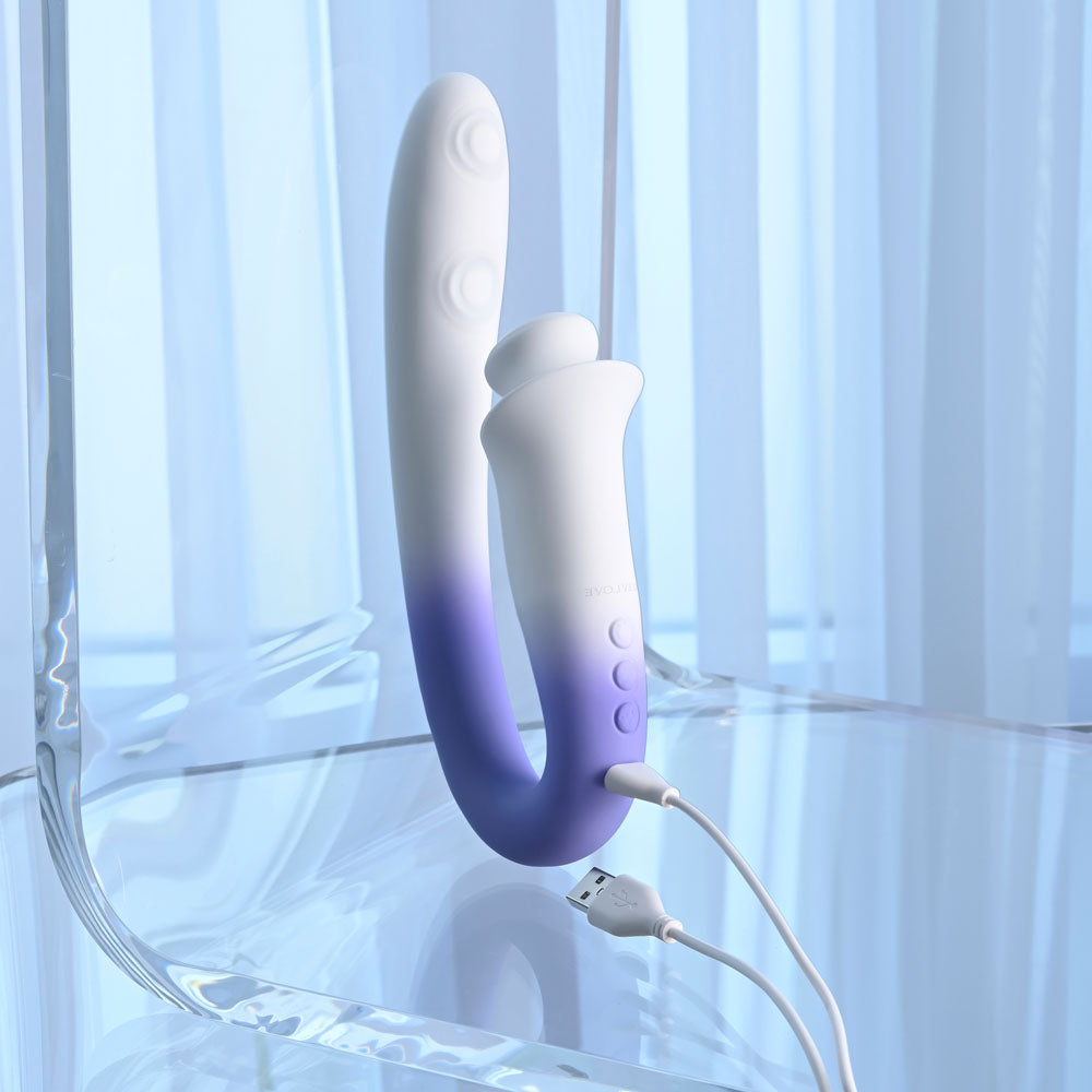 Evolved SPRING LOADED - White/Purple 23 cm USB Rechargeable Multi-Tapping Vibrator