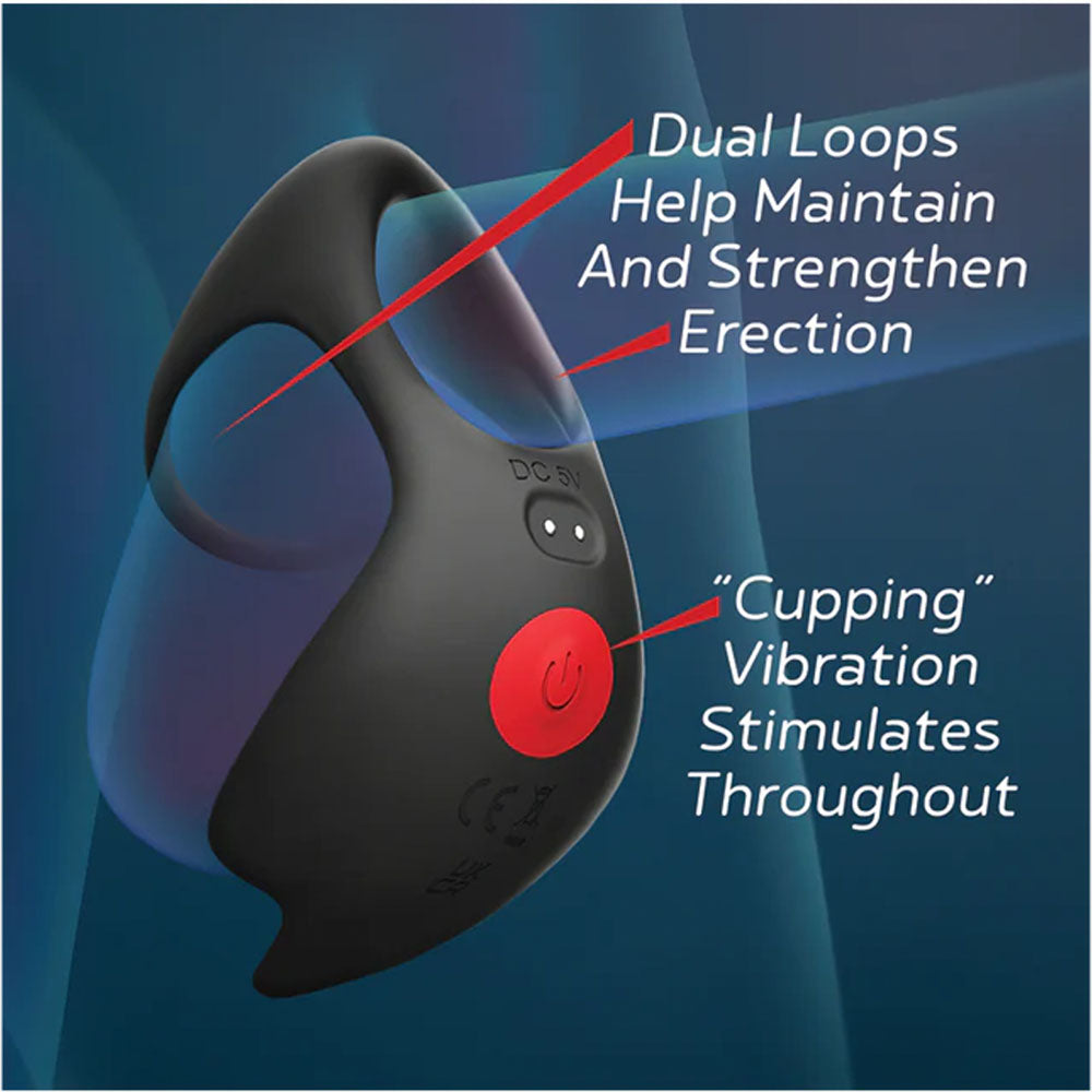 Red Dot Rings - V3 - Black USB Rechargeable Vibrating Cock & Ball Ring with Remote