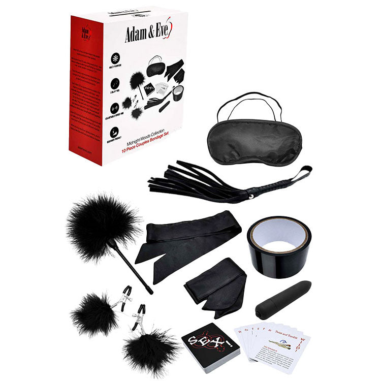 Adam & Eve MIDNIGHT MOODS COLLECTION - Black Couples Bondage Kit - Set of 10 Pieces