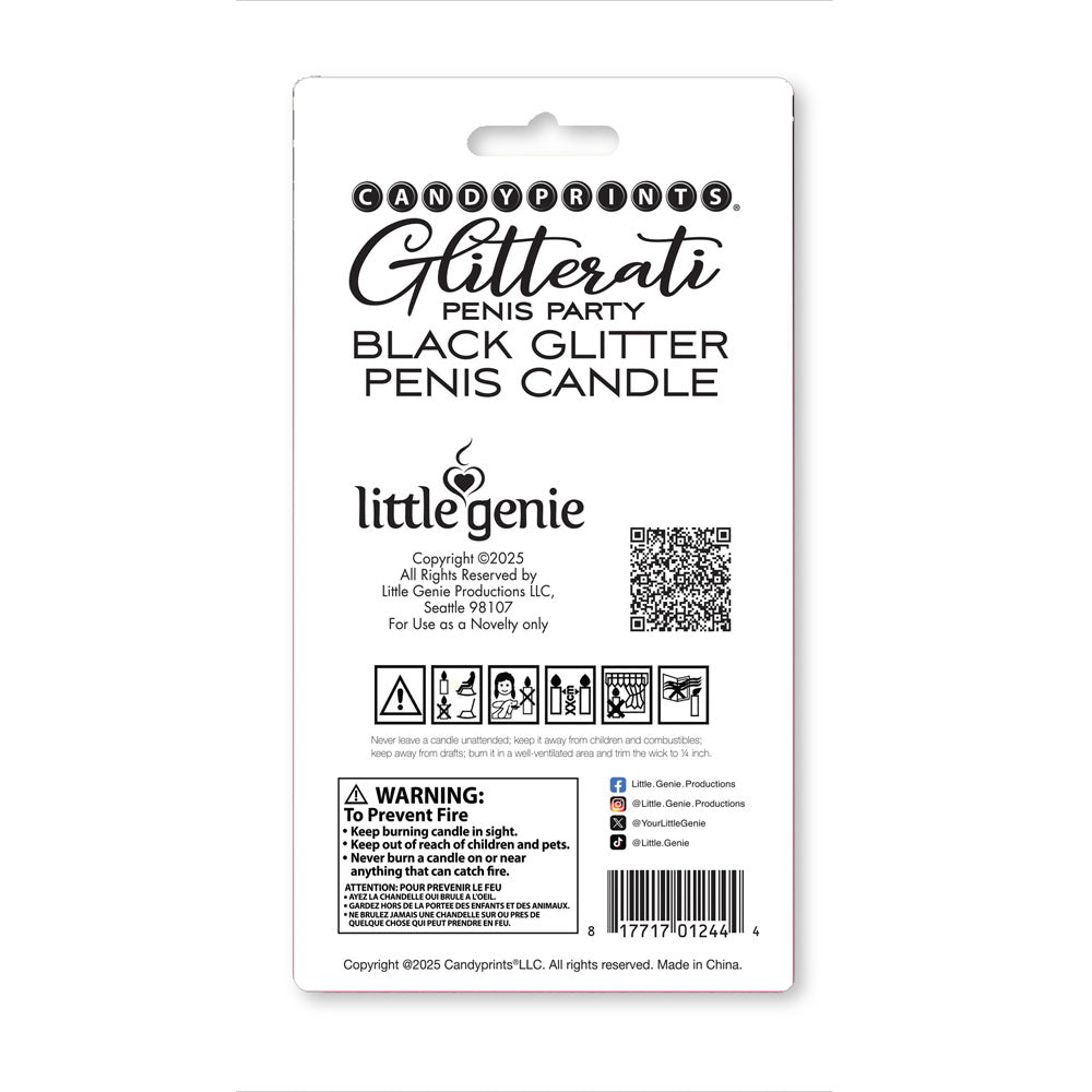 Glitterati Black Glitter Penis Candle - Black 10 cm Penis Party Candle