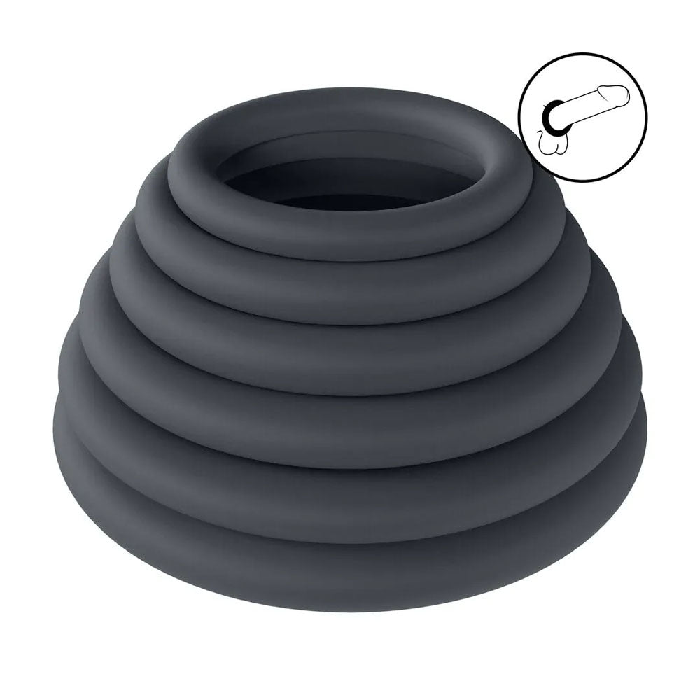 LEVELZ Classic Silicone Cock Ring Set of 6 - Black Cock Rings - Set of 6 Sizes