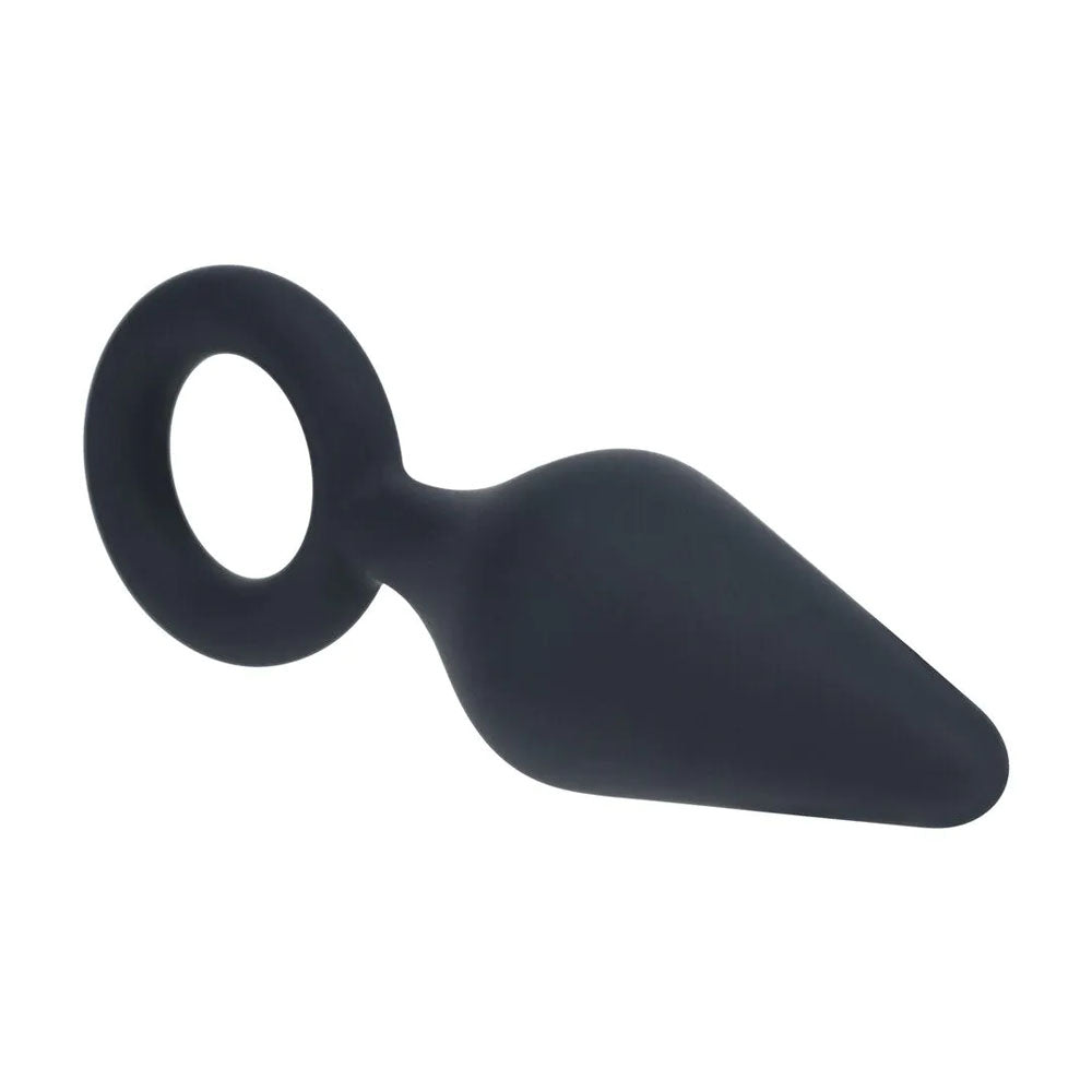 LEVELZ Silicone Anal Plug with Loop - Small - Black - Black Small Butt Plug
