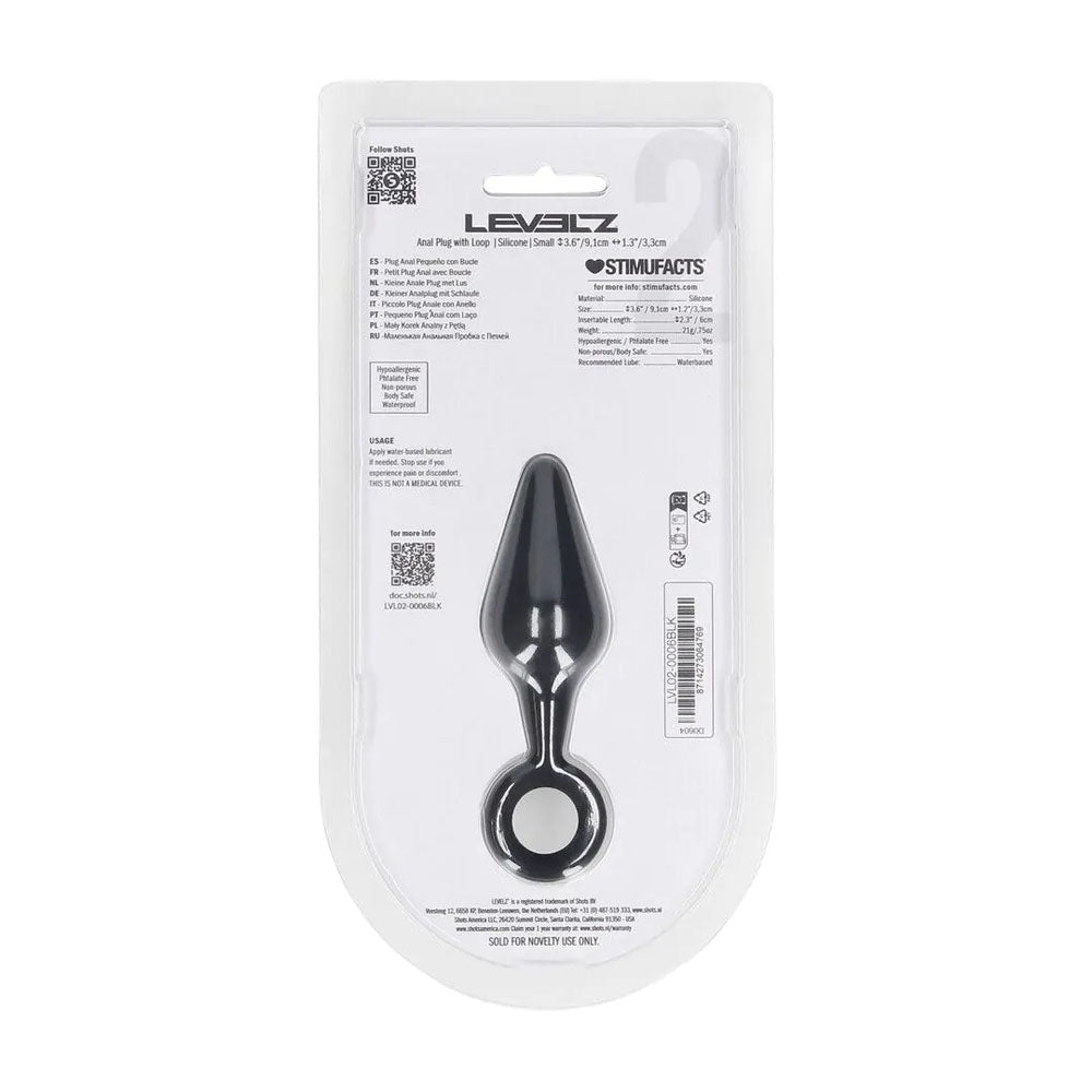 LEVELZ Silicone Anal Plug with Loop - Small - Black - Black Small Butt Plug