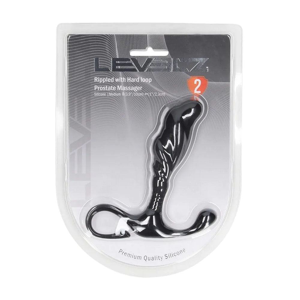 LEVELZ Rippled with Hard Loop Prostate Massager - Medium - Black Medium Prostate Massager