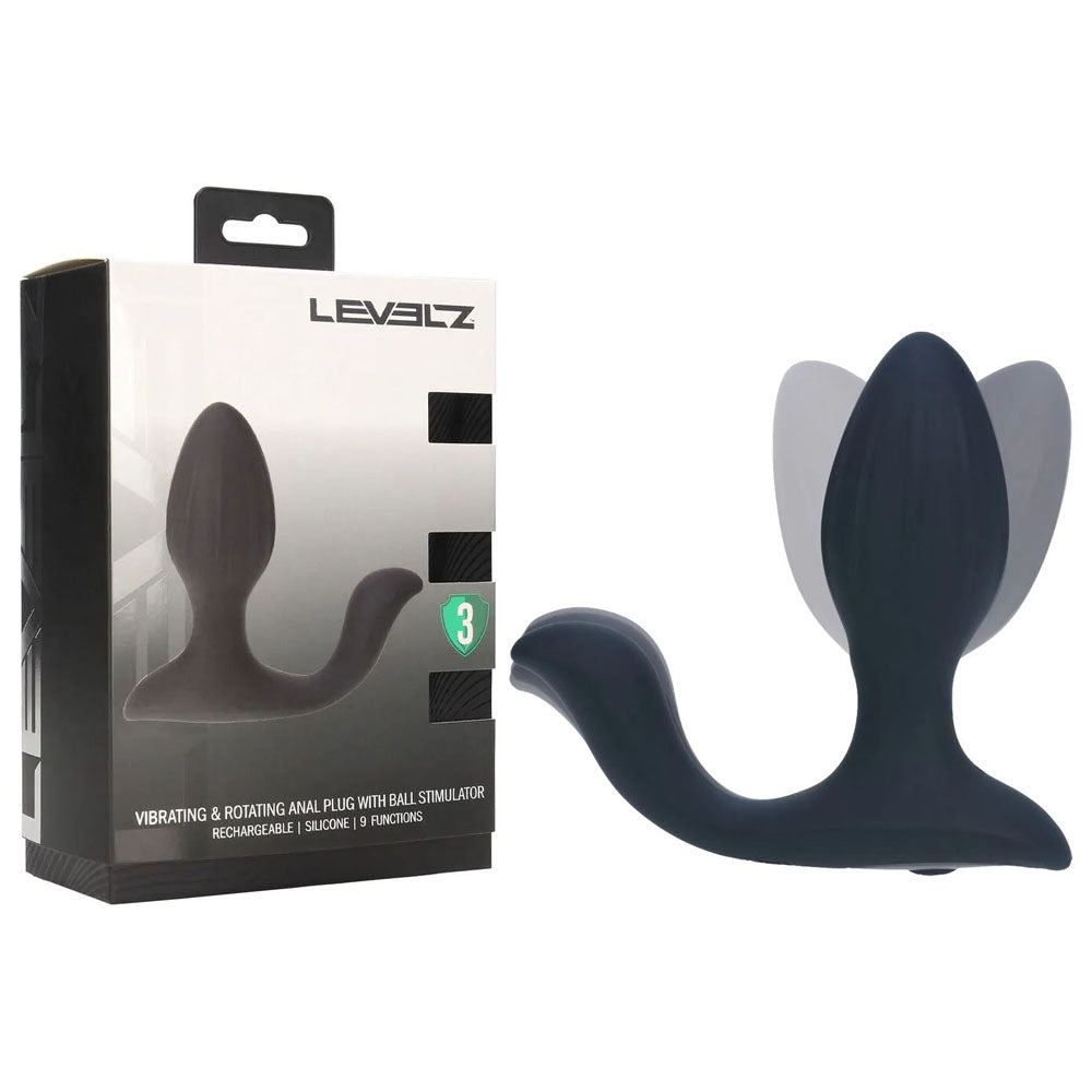 LEVELZ Vibrating & Rotating Anal Plug with Ball Stimulator - Black 10.7 cm USB Rechargeable Vibrating Butt Plug