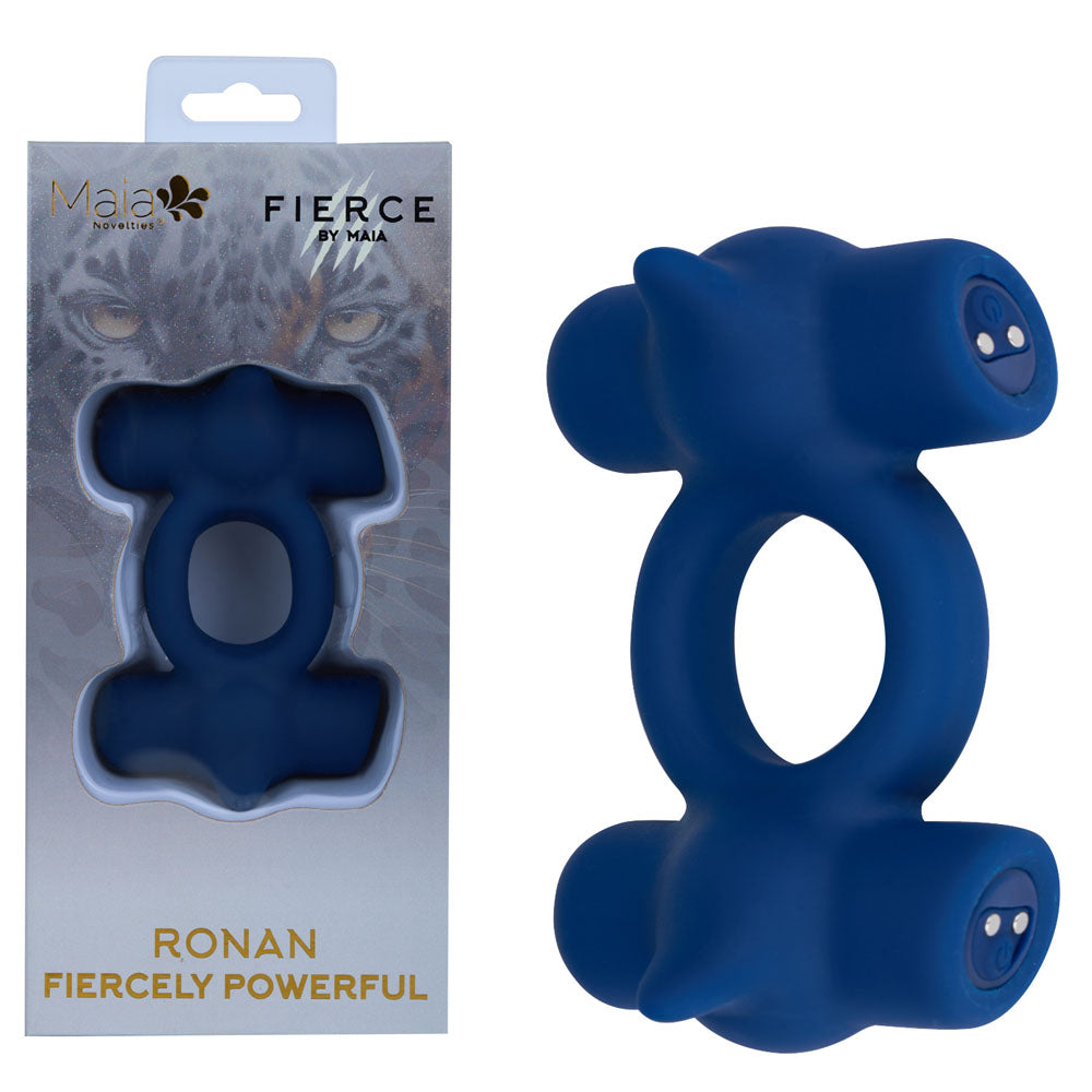Maia RONAN - Blue - Blue USB Rechargeable Dual Vibrating Cock Ring