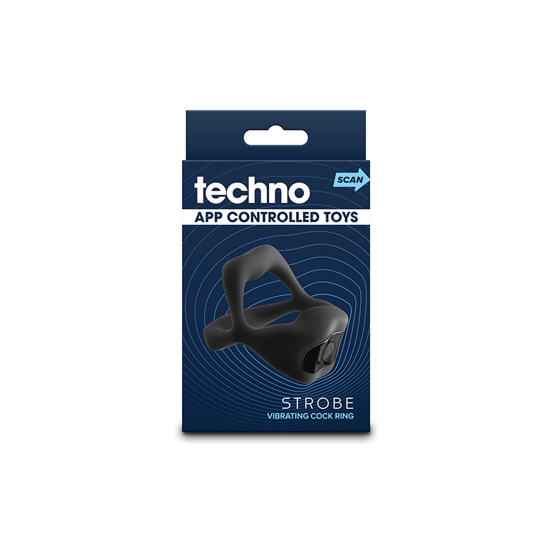 Techno - Strobe - Black - Black USB Rechargeable Vibrating Cock Ring with App Control