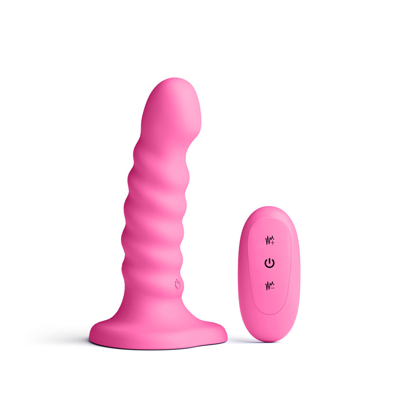 Colours Ribbed - 5'' Vibrating Dildo - Pink - Pink 14.5 cm USB Rechargeable Vibrating Dildo with Wireless Remote