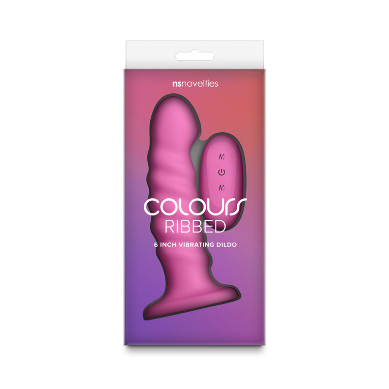 Colours Ribbed - 6'' Vibrating Dildo - Pink - Pink 16.5 cm USB Rechargeable Vibrating Dildo with Wireless Remote
