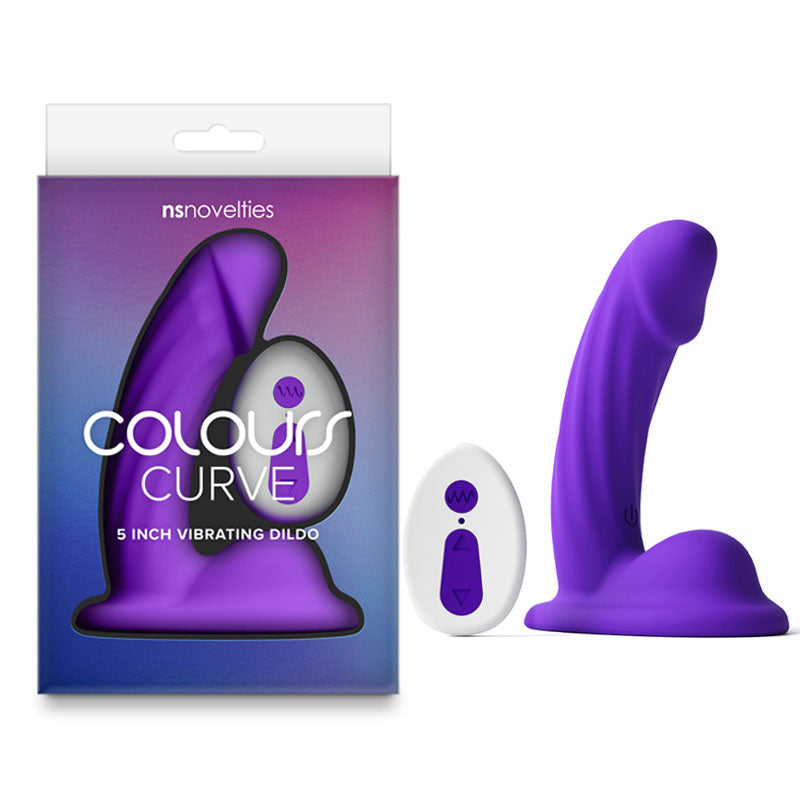 Colours Curve - Vibrating 5'' Dildo - Purple - Purple 12.6 cm USB Rechargeable Vibrating Dildo with Wireless Remote