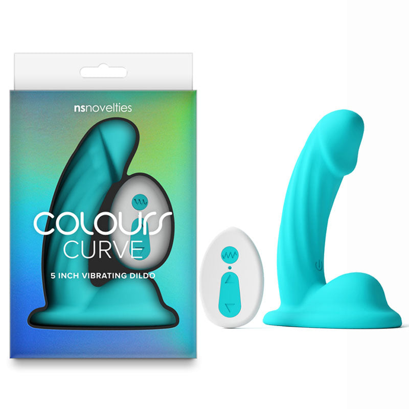 Colours Curve - Vibrating 5'' Dildo - Teal - Teal 12.6 cm USB Rechargeable Vibrating Dildo with Wireless Remote