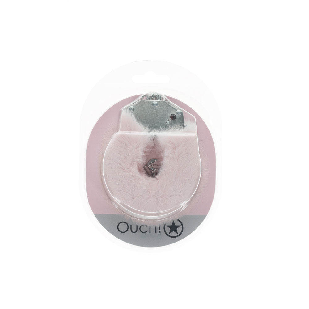 OUCH! Heavy-Duty Fluffy Cuffs - Powder Pink - Powder Pink Fluffy Restraints