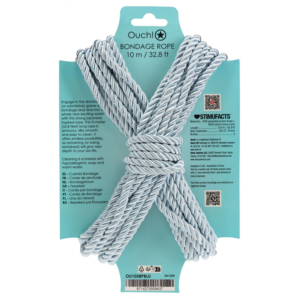 OUCH! Bondage Rope - 10 M - Powder Blue - Powder Blue Nylon Bondage Rope - 10 metre Length