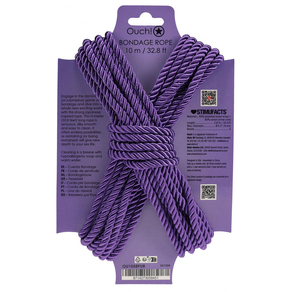 OUCH! Bondage Rope - 10 M - Purple - Purple Nylon Bondage Rope - 10 metre Length