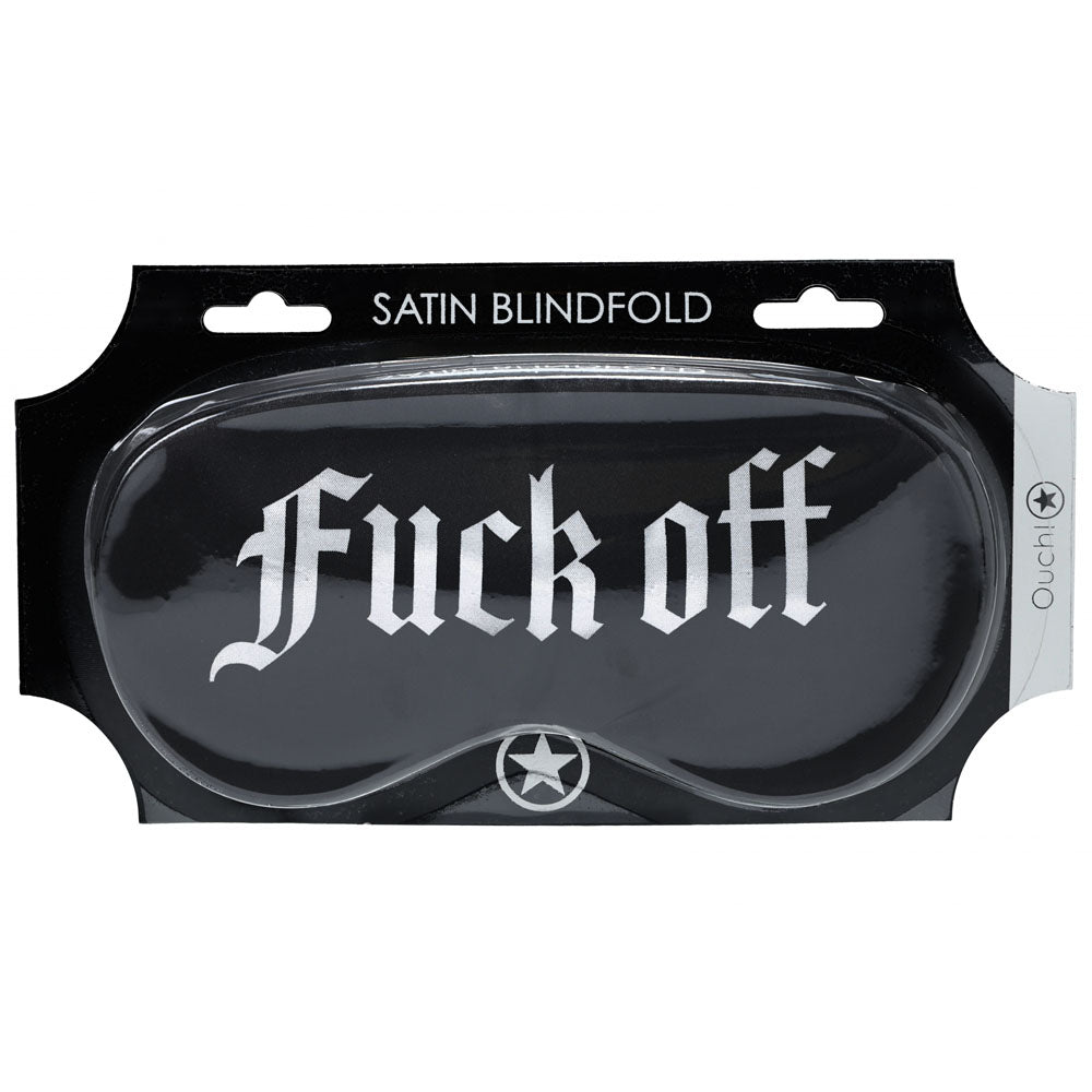 OUCH! Satin Mask - Fuck Off - Black Printed Eye Mask