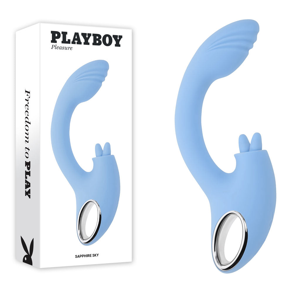 Playboy Pleasure SAPPHIRE SKY - Blue 21.6 cm USB Rechargeable Vibrator with Double Tongue Stimulator