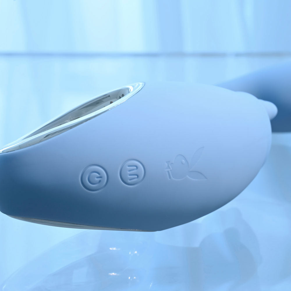 Playboy Pleasure SAPPHIRE SKY - Blue 21.6 cm USB Rechargeable Vibrator with Double Tongue Stimulator