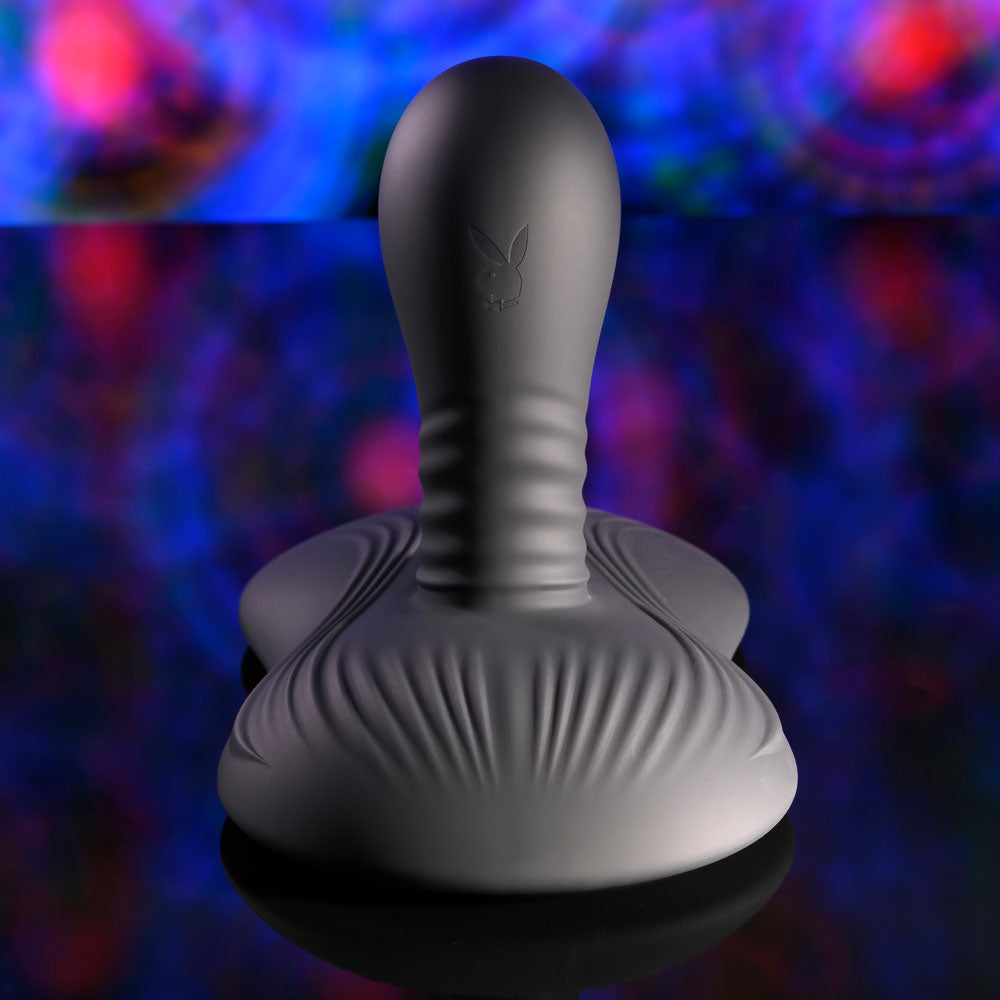 Playboy Pleasure SITTIN & SPINNIN - Black USB Rechargeable Spinning Vibrator & Grinder Pad with Remote