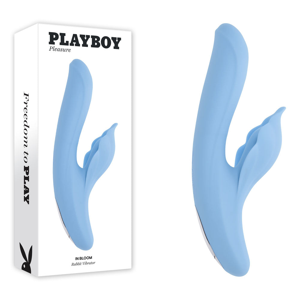Playboy Pleasure IN BLOOM - Blue 23.5 cm USB Rechargeable Thrusting Tapping & Heating Dual Vibrator