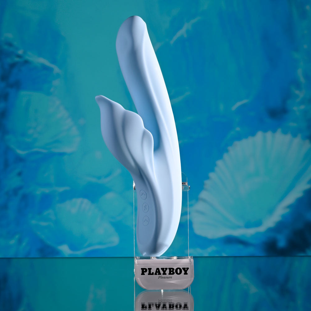 Playboy Pleasure IN BLOOM - Blue 23.5 cm USB Rechargeable Thrusting Tapping & Heating Dual Vibrator