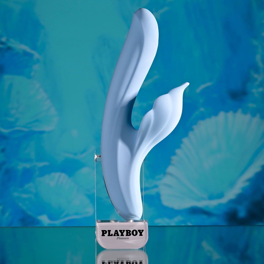 Playboy Pleasure IN BLOOM - Blue 23.5 cm USB Rechargeable Thrusting Tapping & Heating Dual Vibrator