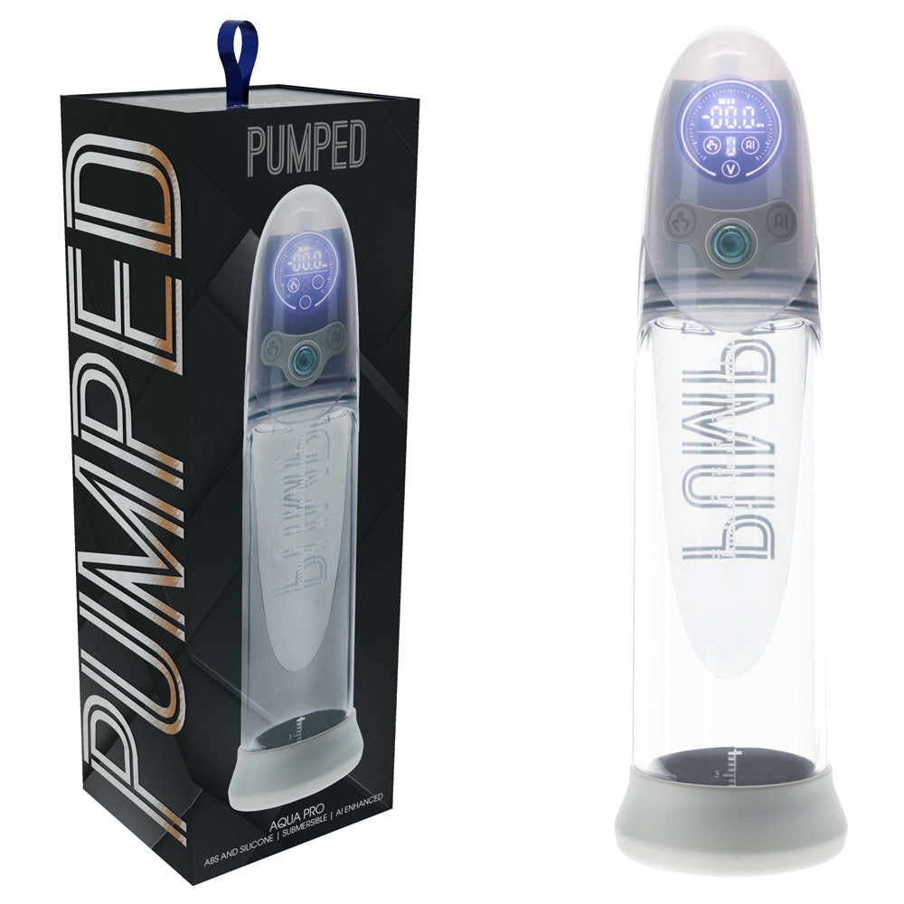 PUMPED Aqua-Pro Auto Pump - Grey - Grey/Clear USB Rechargeable AI-Enabled Submersible Auto Penis Pump