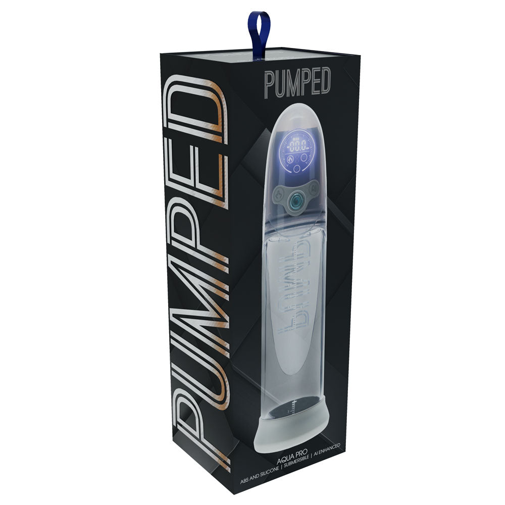 PUMPED Aqua-Pro Auto Pump - Grey - Grey/Clear USB Rechargeable AI-Enabled Submersible Auto Penis Pump
