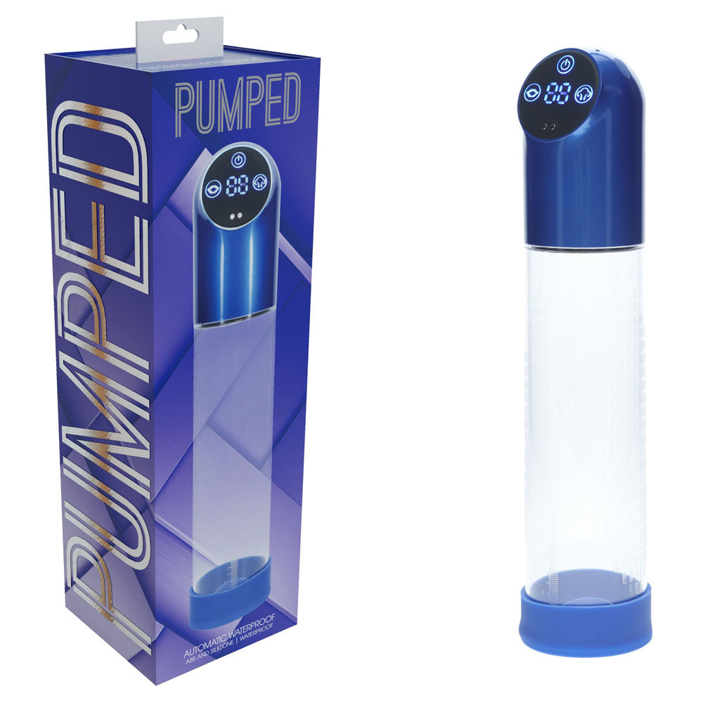 PUMPED Automatic Waterproof Pump - Metal Blue - Blue/Clear USB Rechargeable Automatic Penis Pump