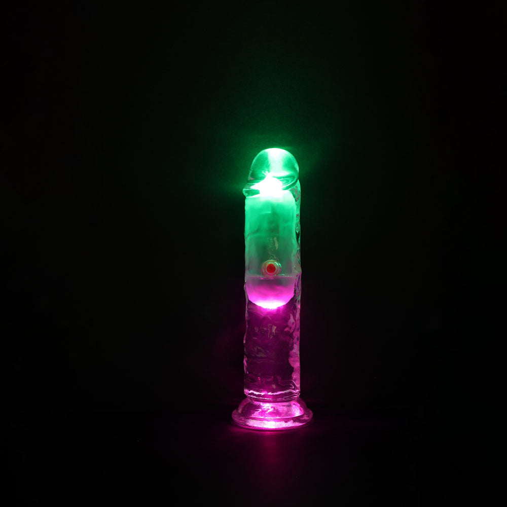 REALROCK 6'' No Balls Wireless Rechargeable LED Vibrating Dong - Clear with LED 16.5 cm USB Rechargeable Vibrating Dong with Remote