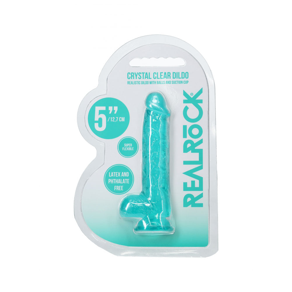 REALROCK 5'' Crystal Clear Dildo with Balls - Turquoise - Clear Turquoise 14.7 cm Dong