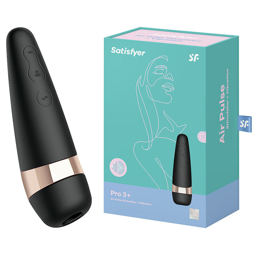 Satisfyer Pro 3+ Black - Black USB-Rechargeable Air Pulse Clitoral Stimulator with Vibration