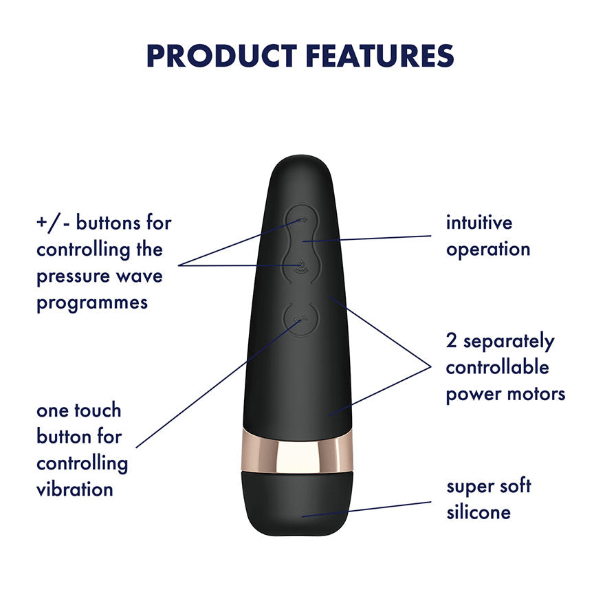 Satisfyer Pro 3+ Black - Black USB-Rechargeable Air Pulse Clitoral Stimulator with Vibration