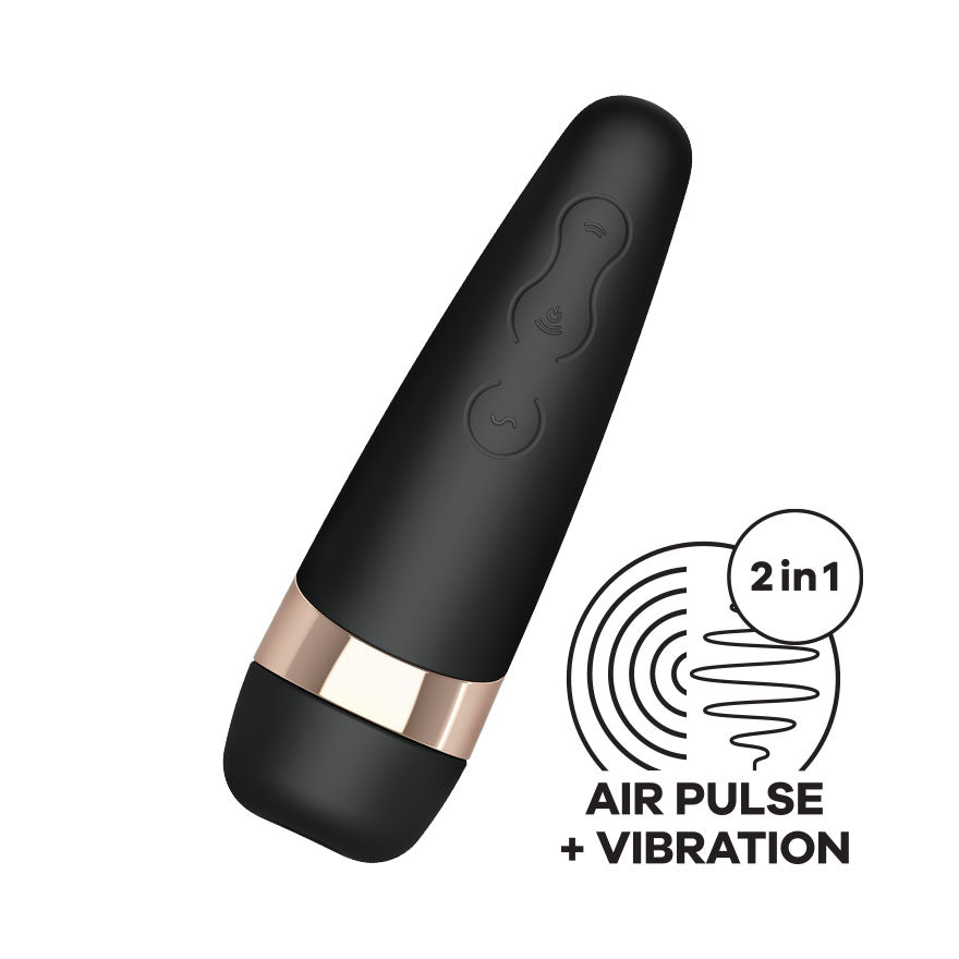 Satisfyer Pro 3+ Black - Black USB-Rechargeable Air Pulse Clitoral Stimulator with Vibration