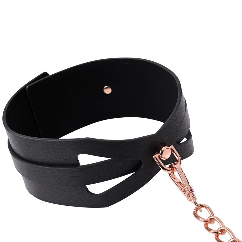 Sex & Mischief Brat Collar & Leash - Rose Gold/Black Restraint
