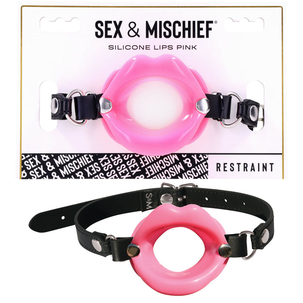 Sex & Mischief Silicone Lips Mouth Gag - Pink - Pink Mouth Restraint