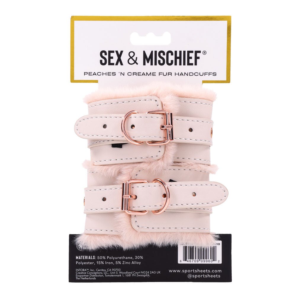 Sex & Mischief Peaches n CreaMe Fur Handcuffs - Peach Restraints