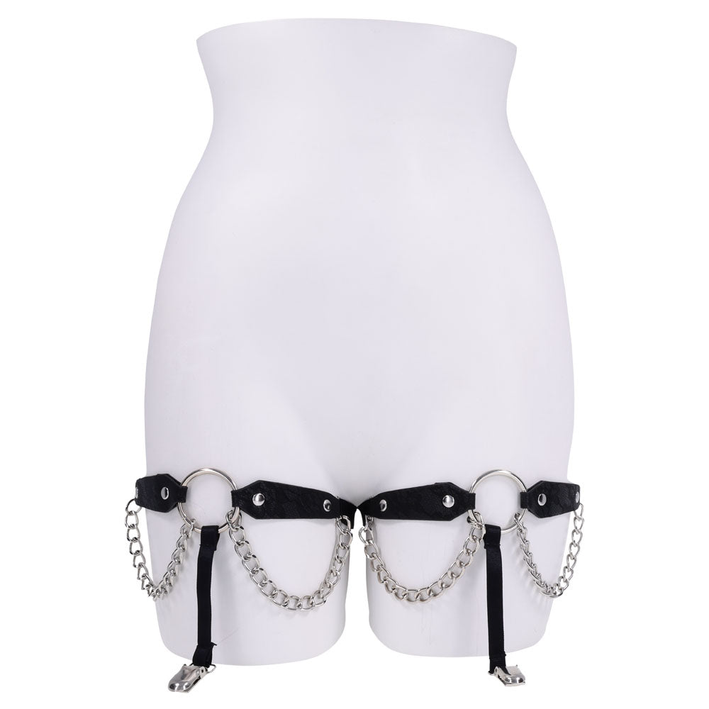 Sex & Mischief Chain Lace Garters - Black/Metal Garters