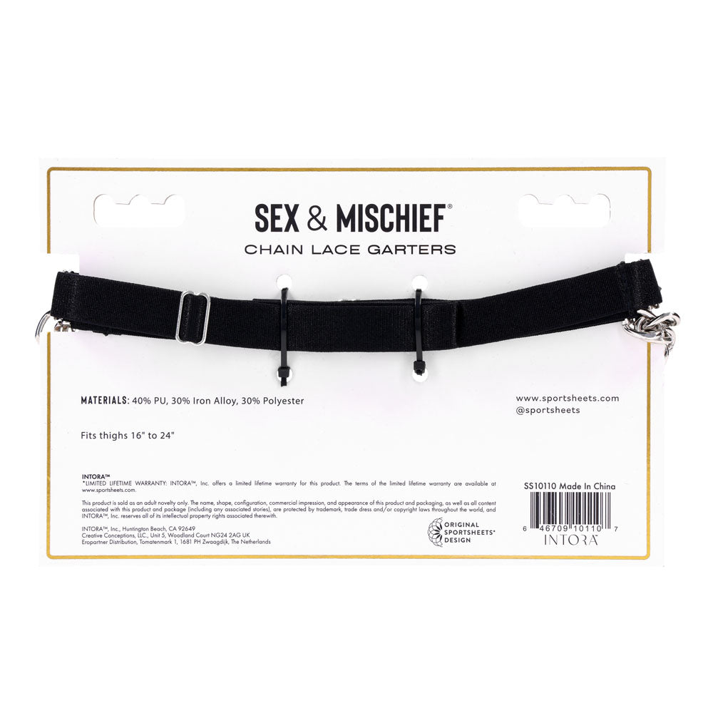 Sex & Mischief Chain Lace Garters - Black/Metal Garters
