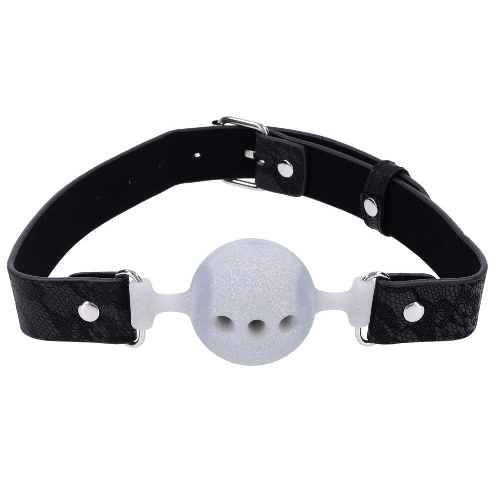 Sex & Mischief Lace Silicone Breathable Ball Gag - Black/Grey Mouth Restraint