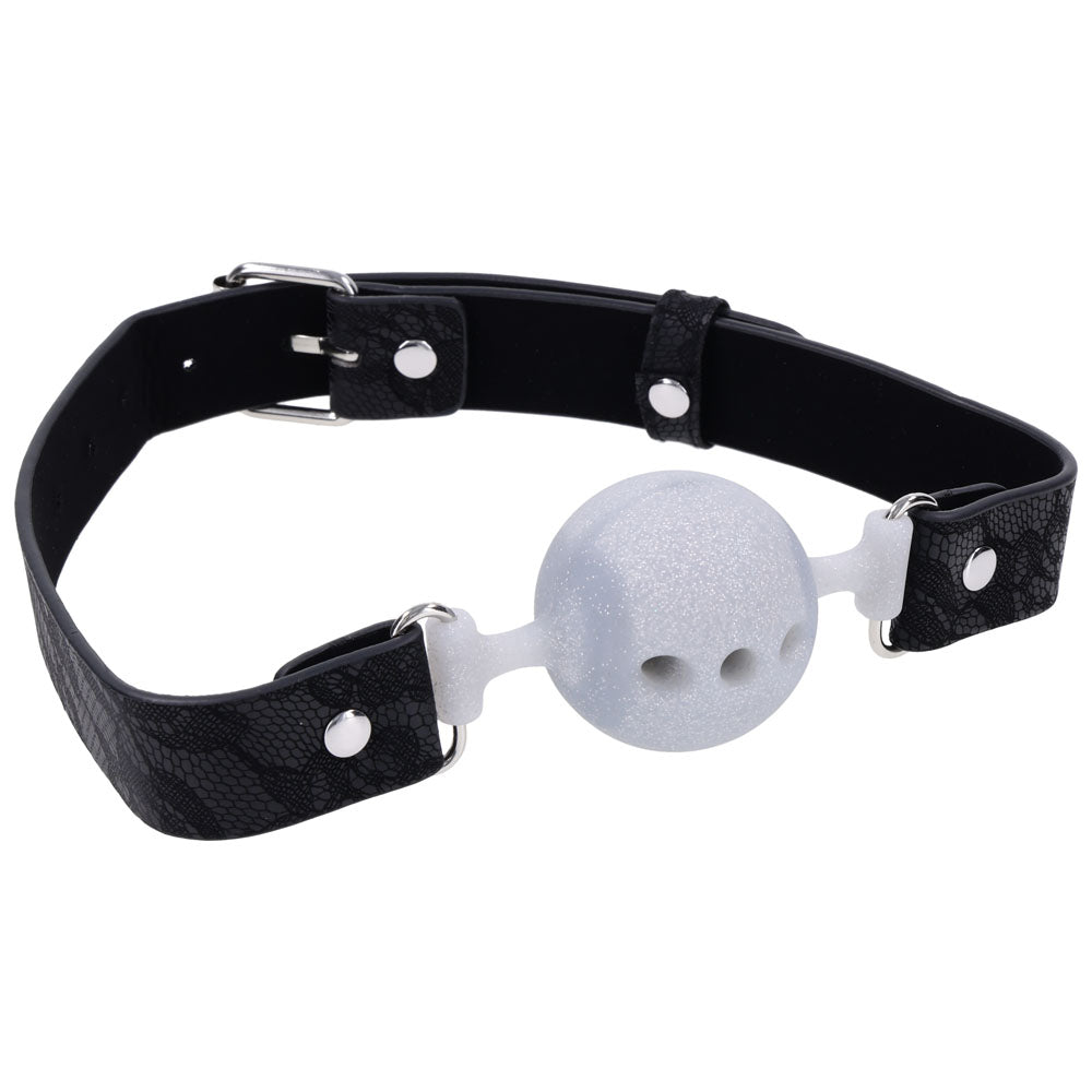 Sex & Mischief Lace Silicone Breathable Ball Gag - Black/Grey Mouth Restraint
